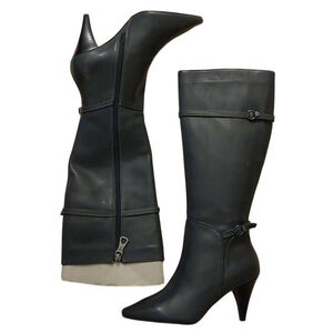 BCBGMAXAZARIA AVA Belted Drak Charcoal Grey Leather Boots Size 6.5